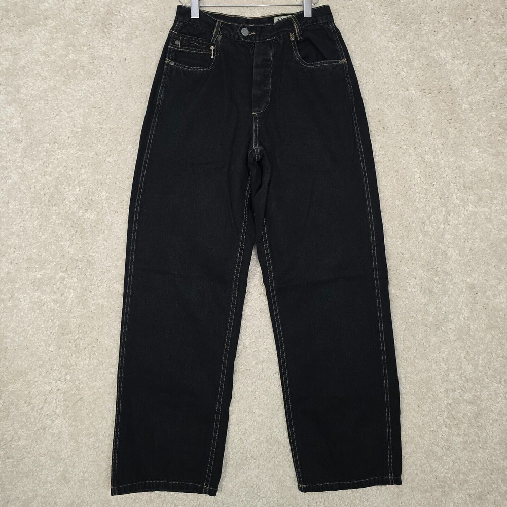NY Jeans Wide‎ Leg Denim Pants Womens 6 Black Contrast Stitch Y2K Skater